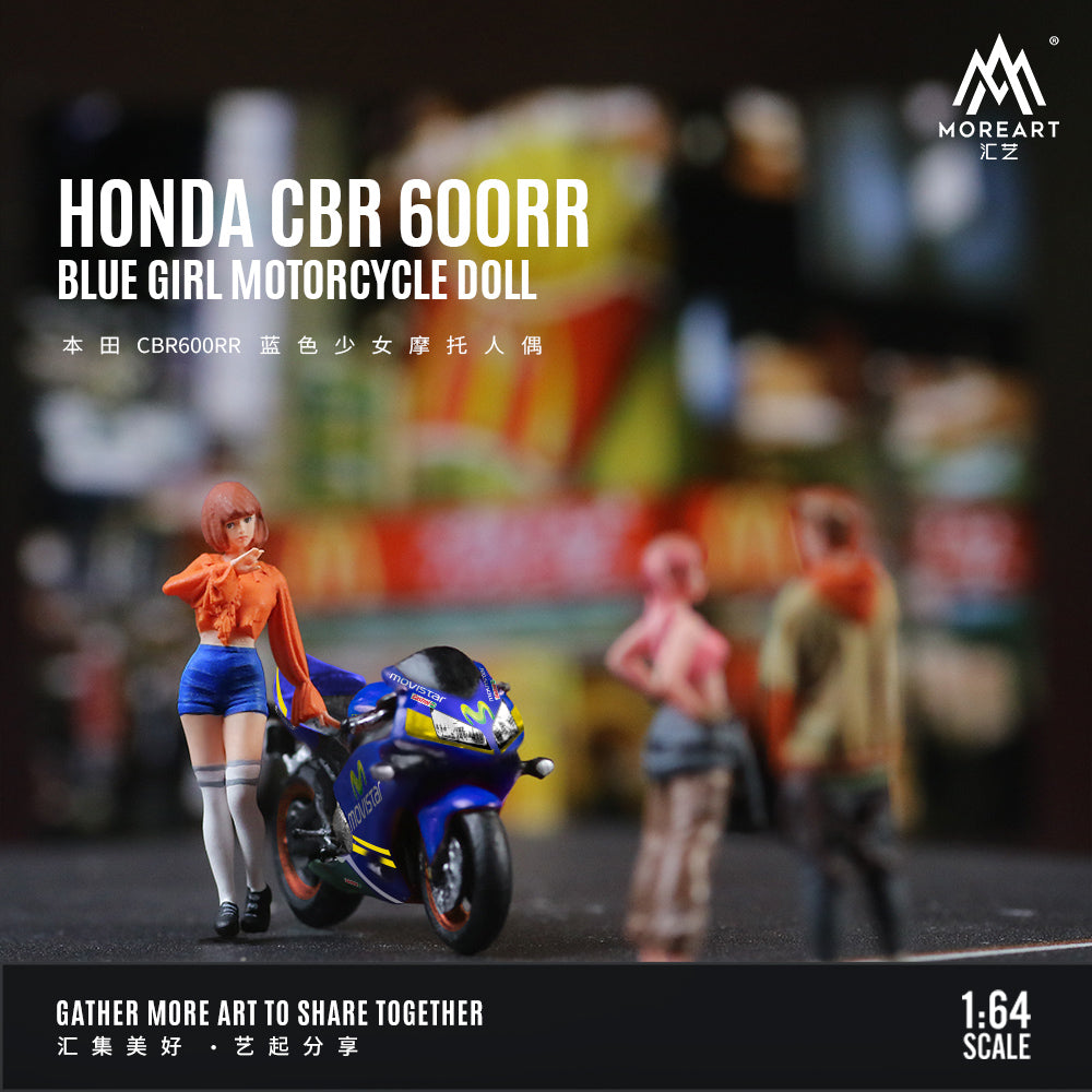 MoreArt 1:64 Honda CBR 600RR Blue Girl Motorcycle Figure Set (1 Motorcycle + 1 Figure)