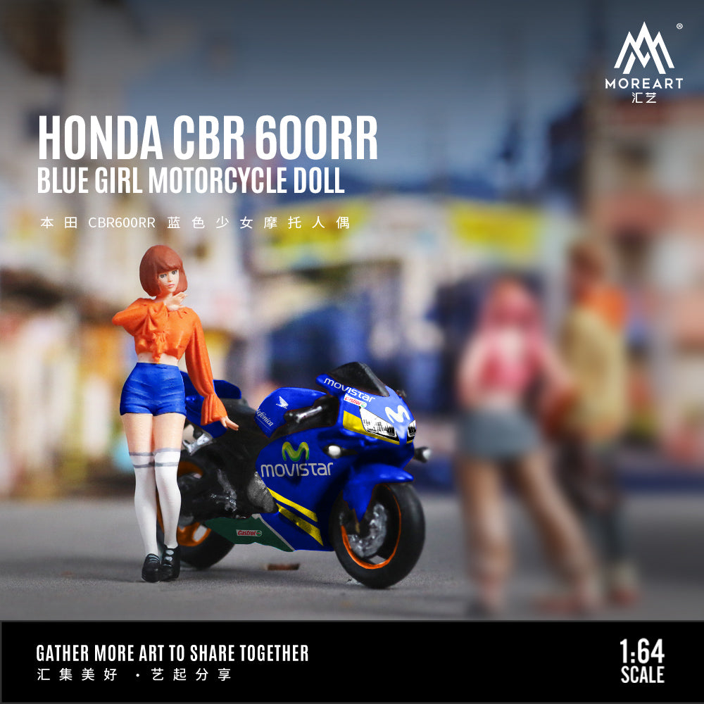 MoreArt 1:64 Honda CBR 600RR Blue Girl Motorcycle Figure Set (1 Motorcycle + 1 Figure)