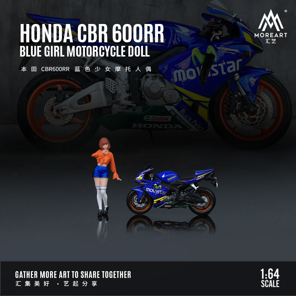 MoreArt 1:64 Honda CBR 600RR Blue Girl Motorcycle Figure Set (1 Motorcycle + 1 Figure)