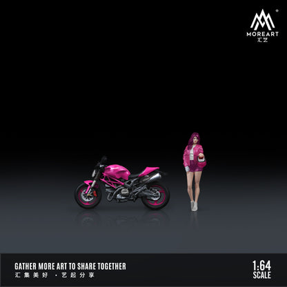 MoreArt 1:64 Ducati Monster 696 Pink Girl Motorcycle Doll Set (1 Motorcycle + 1 Figure)