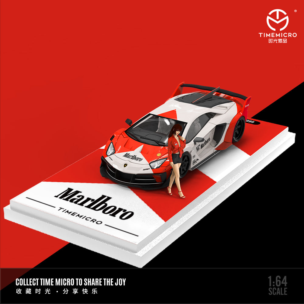 Time Micro 1:64 Lamborghini Aventador GT EVO Marlboro Edition with Model Girl Figure