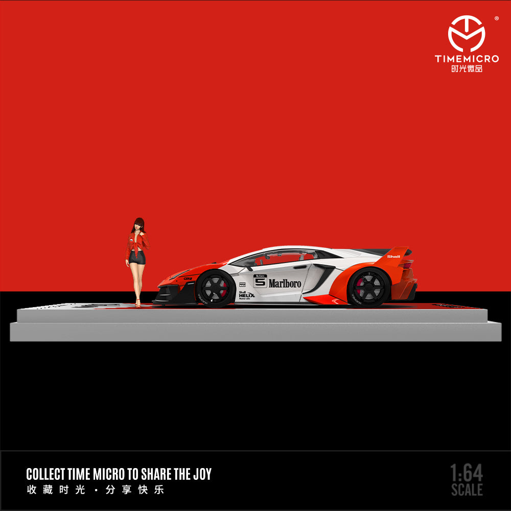 Time Micro 1:64 Lamborghini Aventador GT EVO Marlboro Edition with Model Girl Figure