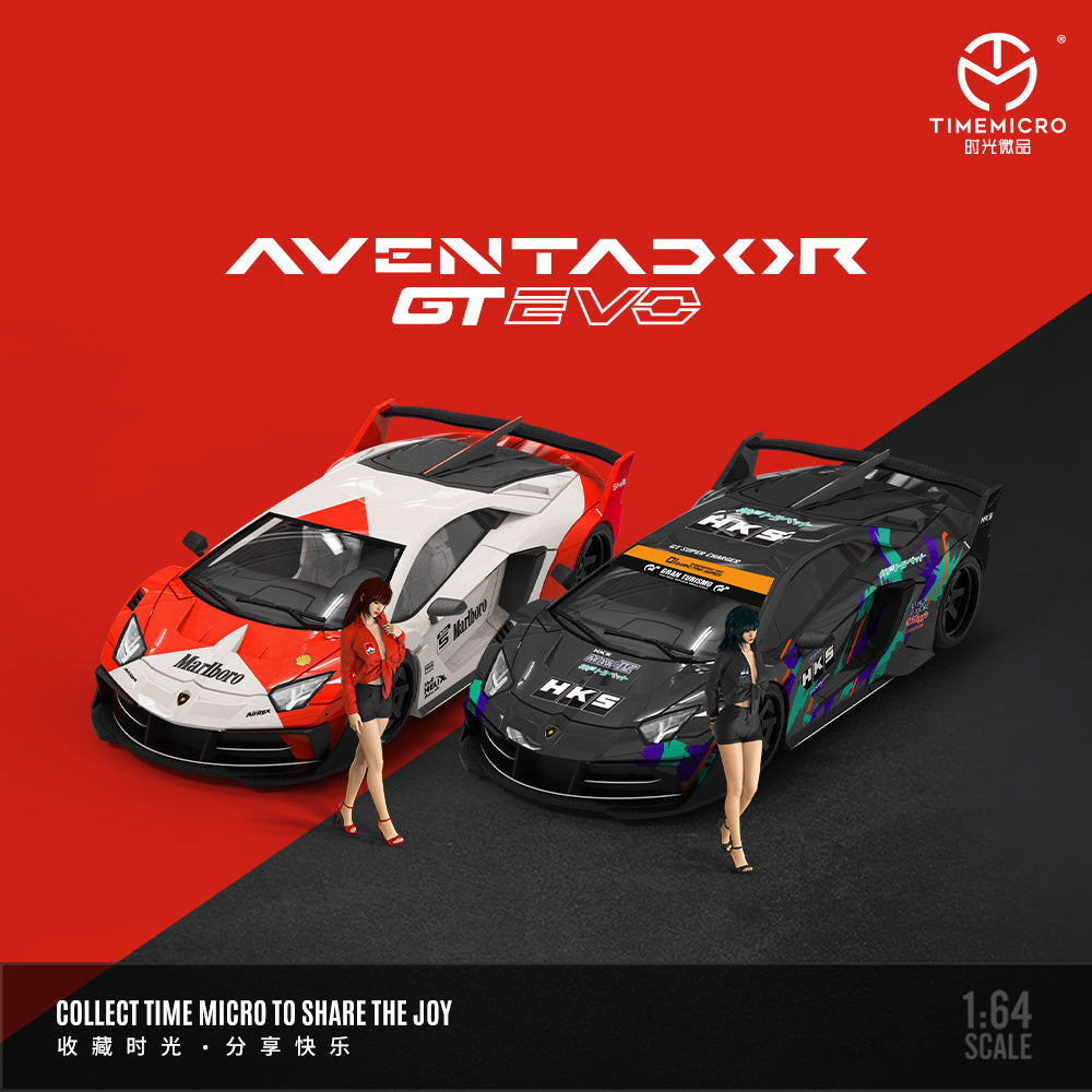 Time Micro 1:64 Lamborghini Aventador GT EVO Marlboro Edition with Model Girl Figure