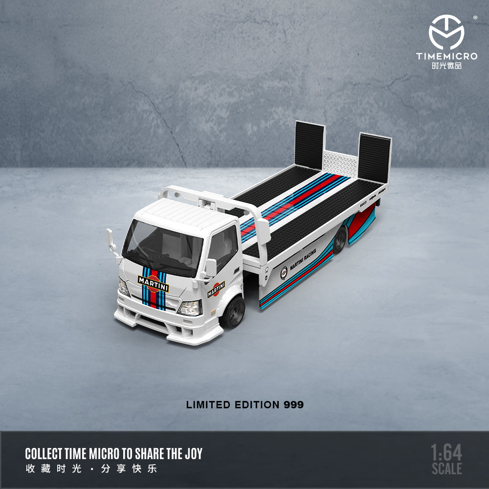 Time Micro 1:64 Hino H300 Flat Bed Transport Trailer Truck Extendable Flat Bed Martini Edition