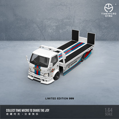 Time Micro 1:64 Hino H300 Flat Bed Transport Trailer Truck Extendable Flat Bed Martini Edition