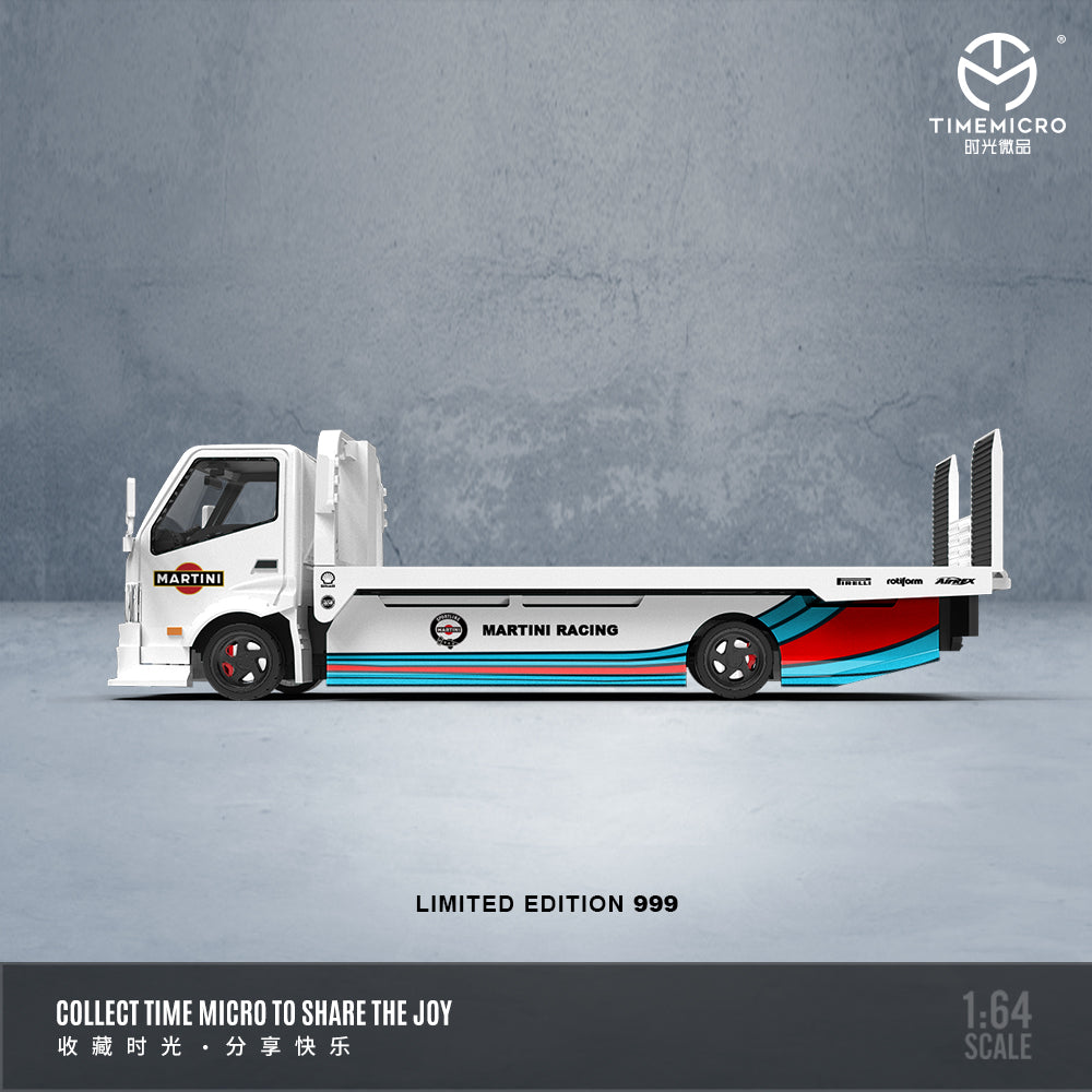 Time Micro 1:64 Hino H300 Flat Bed Transport Trailer Truck Extendable Flat Bed Martini Edition