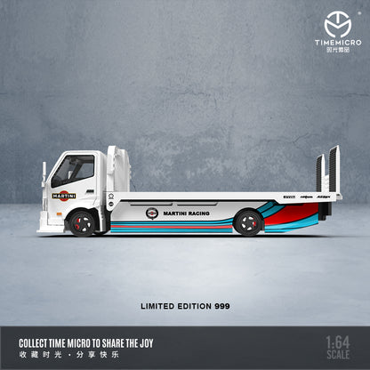 Time Micro 1:64 Hino H300 Flat Bed Transport Trailer Truck Extendable Flat Bed Martini Edition