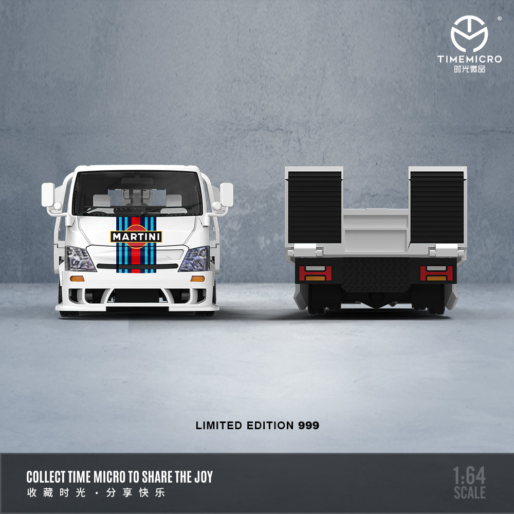 Time Micro 1:64 Hino H300 Flat Bed Transport Trailer Truck Extendable Flat Bed Martini Edition