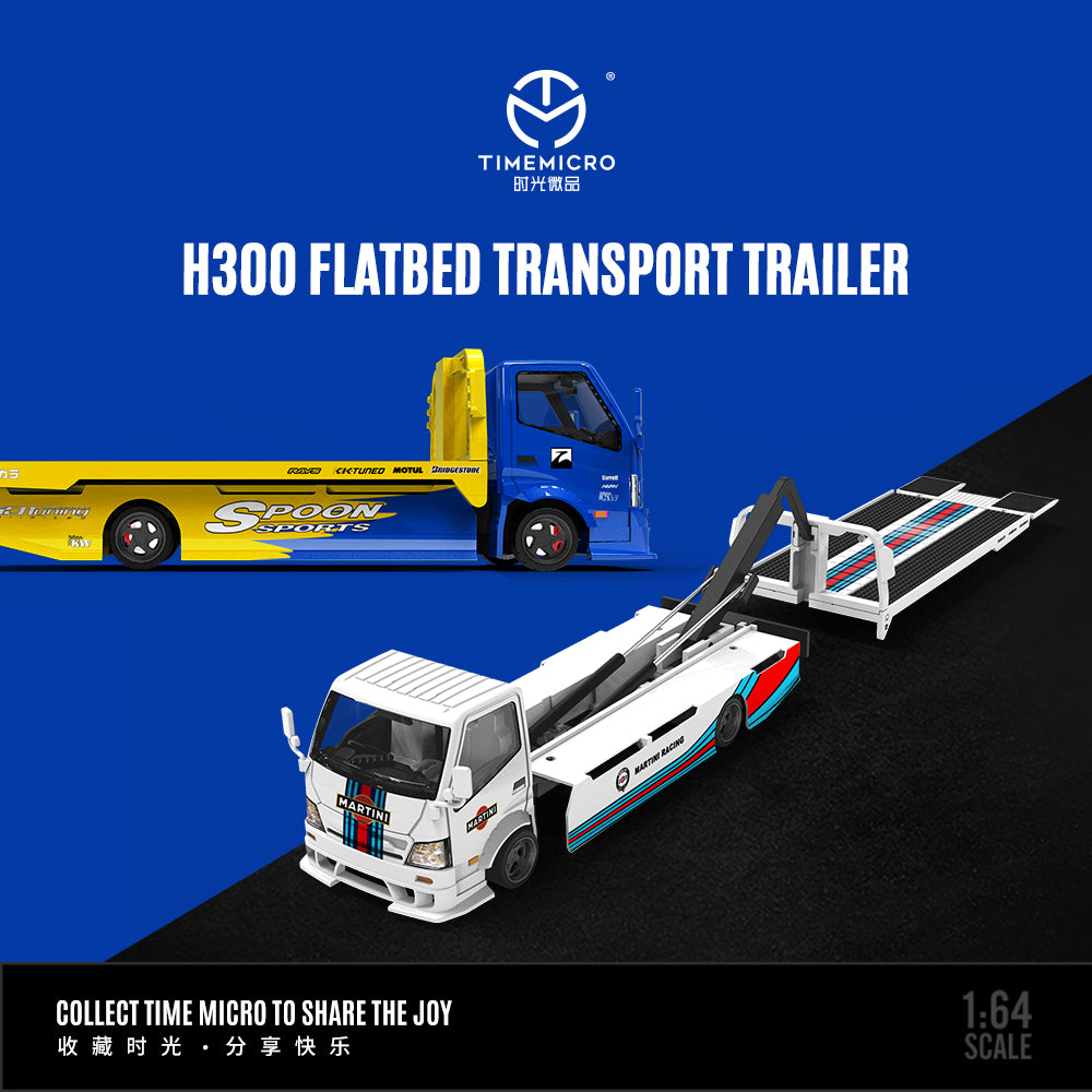 Time Micro 1:64 Hino H300 Flat Bed Transport Trailer Truck Extendable Flat Bed Martini Edition