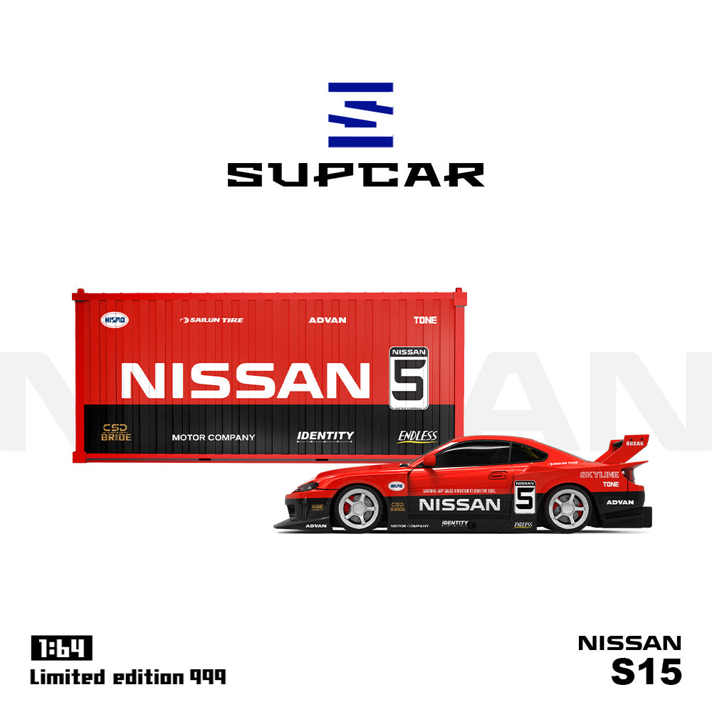 Supcar 1:64 Nissan Silvia S15 Black and Red #5 Openable Engine Hood with Metal Container