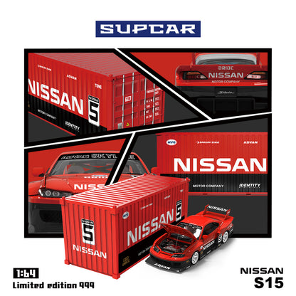 Supcar 1:64 Nissan Silvia S15 Black and Red #5 Openable Engine Hood with Metal Container