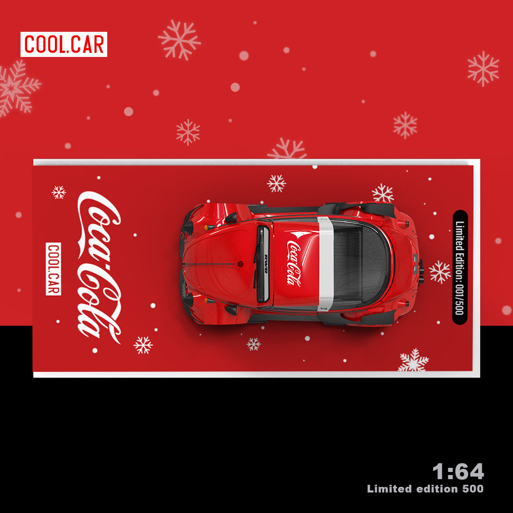 Cool.Car 1:64  Freightliner Container Truck Christmas Coca Cola Edition + Volkswagen Beetle + Volkswagen T1 Kombi Camper Van+2 Figures Full Set