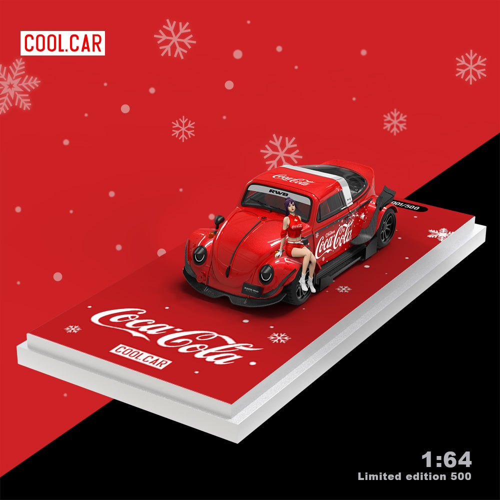 Cool.Car 1:64  Freightliner Container Truck Christmas Coca Cola Edition + Volkswagen Beetle + Volkswagen T1 Kombi Camper Van+2 Figures Full Set