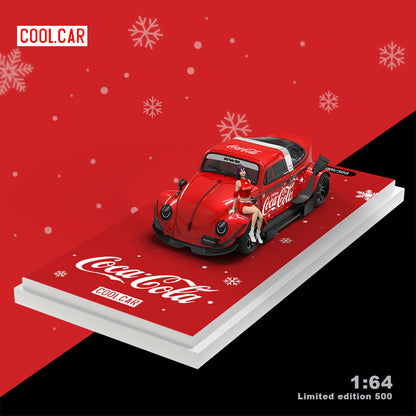 Cool.Car 1:64  Freightliner Container Truck Christmas Coca Cola Edition + Volkswagen Beetle + Volkswagen T1 Kombi Camper Van+2 Figures Full Set