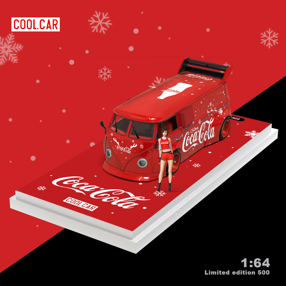 Cool.Car 1:64  Freightliner Container Truck Christmas Coca Cola Edition + Volkswagen Beetle + Volkswagen T1 Kombi Camper Van+2 Figures Full Set