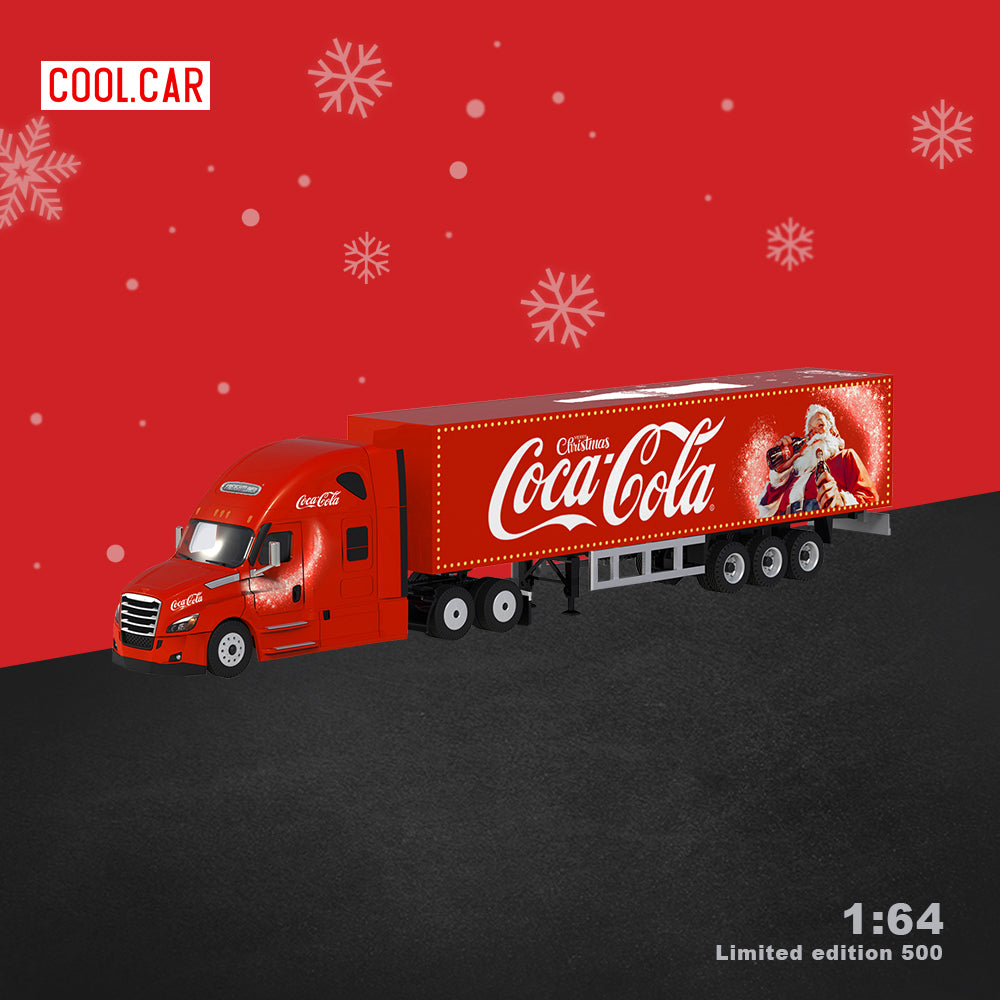 Cool.Car 1:64  Freightliner Container Truck Christmas Coca Cola Edition + Volkswagen Beetle + Volkswagen T1 Kombi Camper Van+2 Figures Full Set