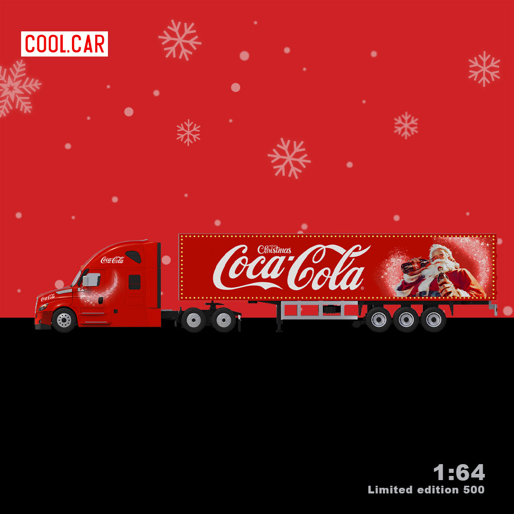 Cool.Car 1:64  Freightliner Container Truck Christmas Coca Cola Edition + Volkswagen Beetle + Volkswagen T1 Kombi Camper Van+2 Figures Full Set