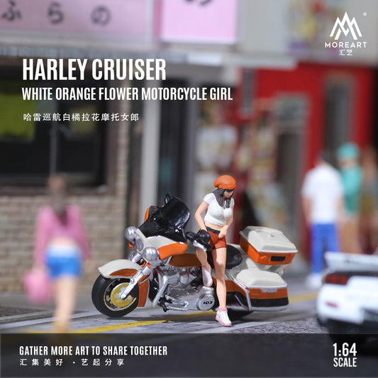 MoreArt 1:64 Harley-Davidson Cruiser White Orange Motorcycle Girl Set (1 Motorcycle + 1 Figure)