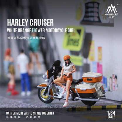 MoreArt 1:64 Harley-Davidson Cruiser White Orange Motorcycle Girl Set (1 Motorcycle + 1 Figure)