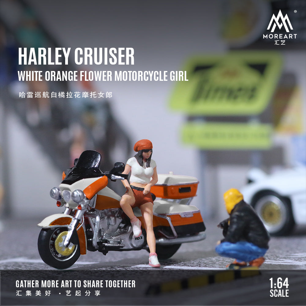 MoreArt 1:64 Harley-Davidson Cruiser White Orange Motorcycle Girl Set (1 Motorcycle + 1 Figure)