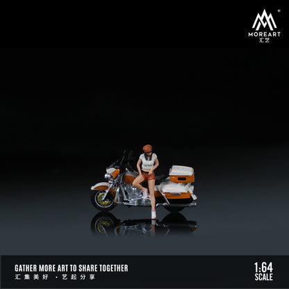 MoreArt 1:64 Harley-Davidson Cruiser White Orange Motorcycle Girl Set (1 Motorcycle + 1 Figure)