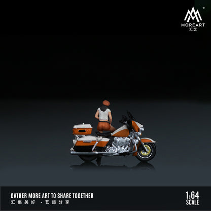 MoreArt 1:64 Harley-Davidson Cruiser White Orange Motorcycle Girl Set (1 Motorcycle + 1 Figure)