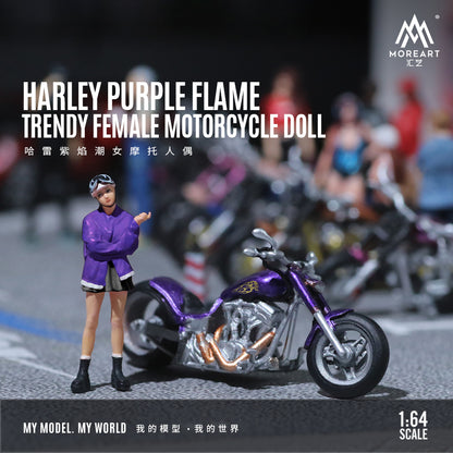MoreArt 1:64 Harley Davidson Purple Frame Trendy Female Motorcycle Girl Figure Set (1 Motorcycle + 1 Figure)