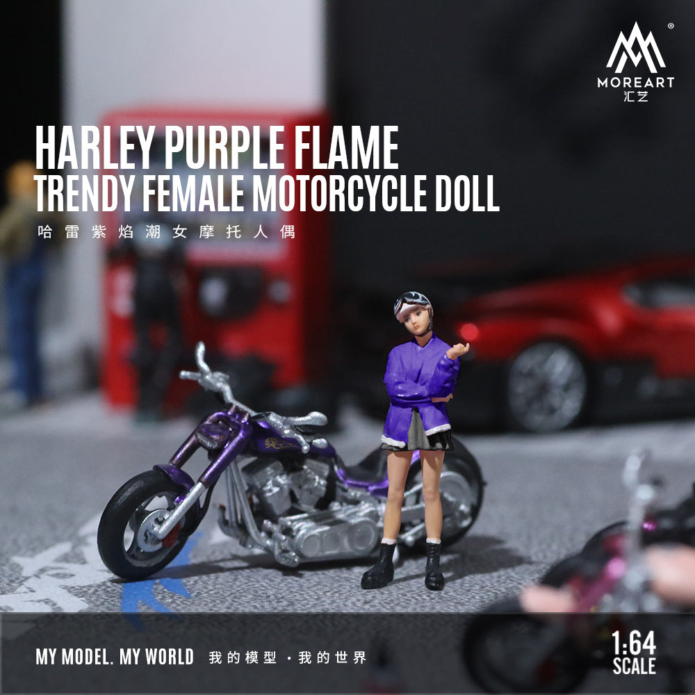 MoreArt 1:64 Harley Davidson Purple Frame Trendy Female Motorcycle Girl Figure Set (1 Motorcycle + 1 Figure)