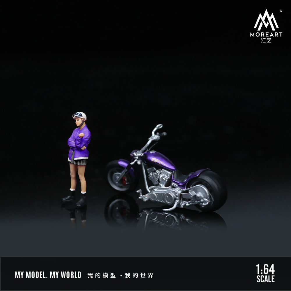 MoreArt 1:64 Harley Davidson Purple Frame Trendy Female Motorcycle Girl Figure Set (1 Motorcycle + 1 Figure)