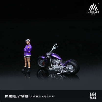 MoreArt 1:64 Harley Davidson Purple Frame Trendy Female Motorcycle Girl Figure Set (1 Motorcycle + 1 Figure)