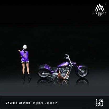 MoreArt 1:64 Harley Davidson Purple Frame Trendy Female Motorcycle Girl Figure Set (1 Motorcycle + 1 Figure)
