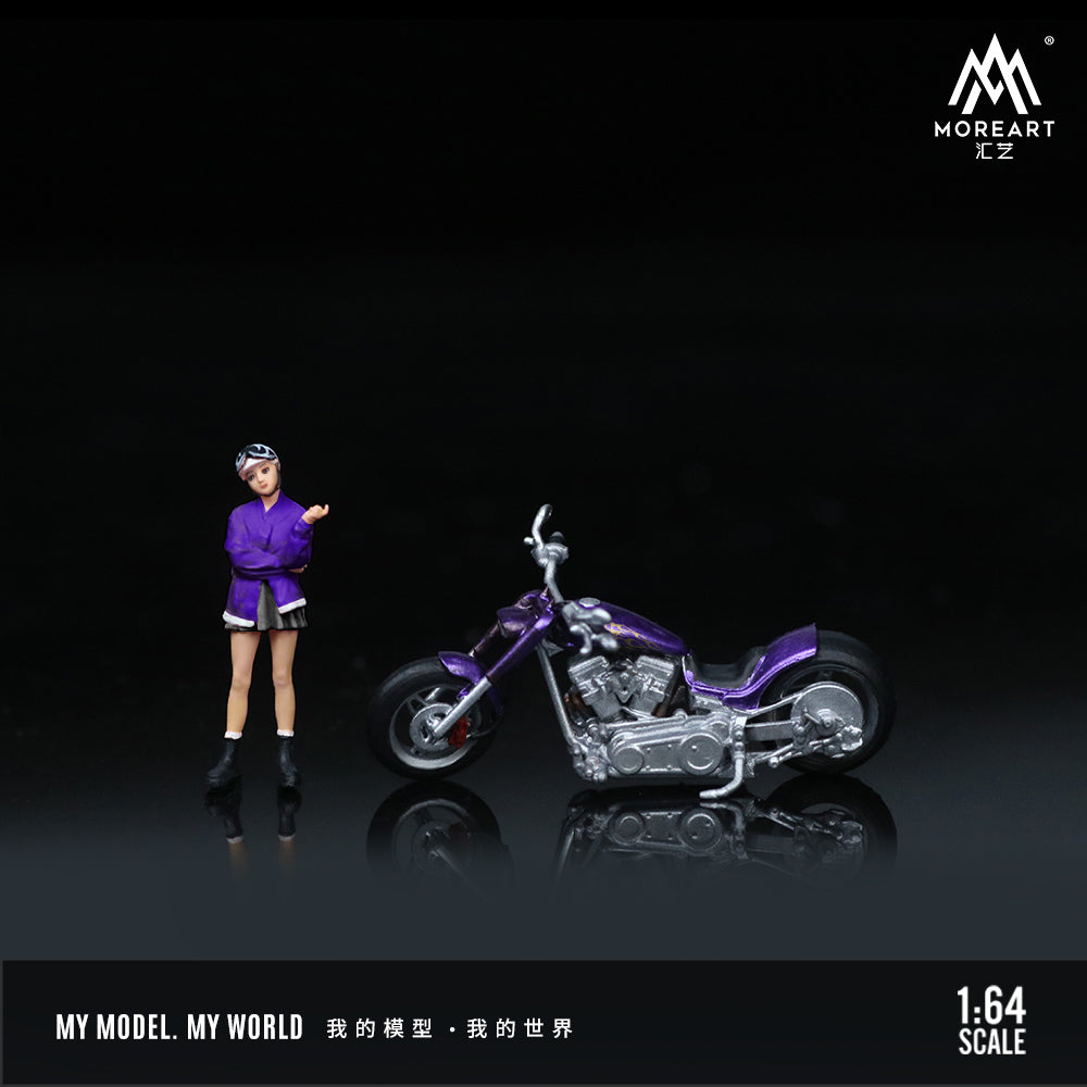 MoreArt 1:64 Harley Davidson Purple Frame Trendy Female Motorcycle Girl Figure Set (1 Motorcycle + 1 Figure)