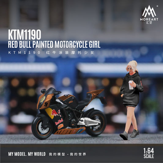 MoreArt 1:64 KTM 1190 Red Bull Painted Motorcycle Girl Doll Figure Set (1 Motorcycle + 1 Figure)
