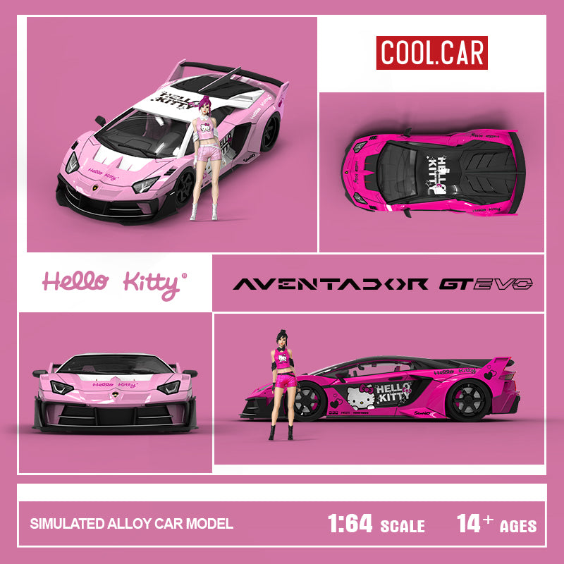 Cool.Car 1:64 Lamborghini Aventador GT EVO Hello Kitty Edition Light Pink and White