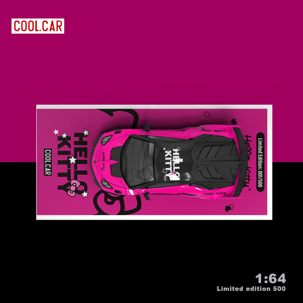 Cool.Car 1:64 Lamborghini Aventador GT EVO Hello Kitty Edition Dark Pink and White with Model Girl Figure