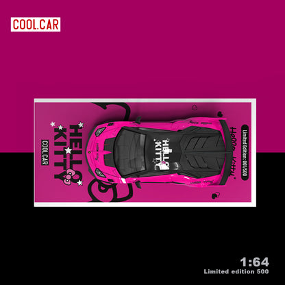 Cool.Car 1:64 Lamborghini Aventador GT EVO Hello Kitty Edition Dark Pink and White with Model Girl Figure