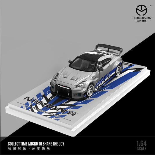 Time Micro 1:64 Nissan Skyline GT-R R35 Silver and Blue