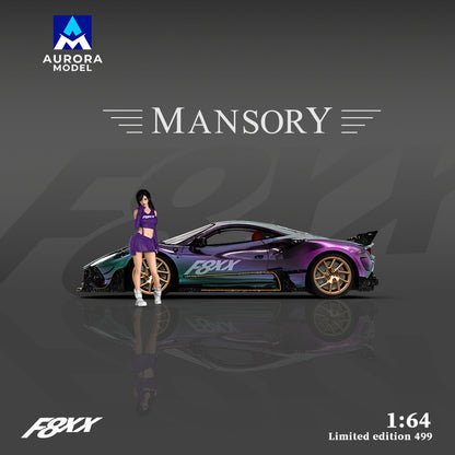 Aurora Model 1:64 Ferrari F8 F8XX Mansory Custom Metallic Chameleon Colours with Model Girl Figure