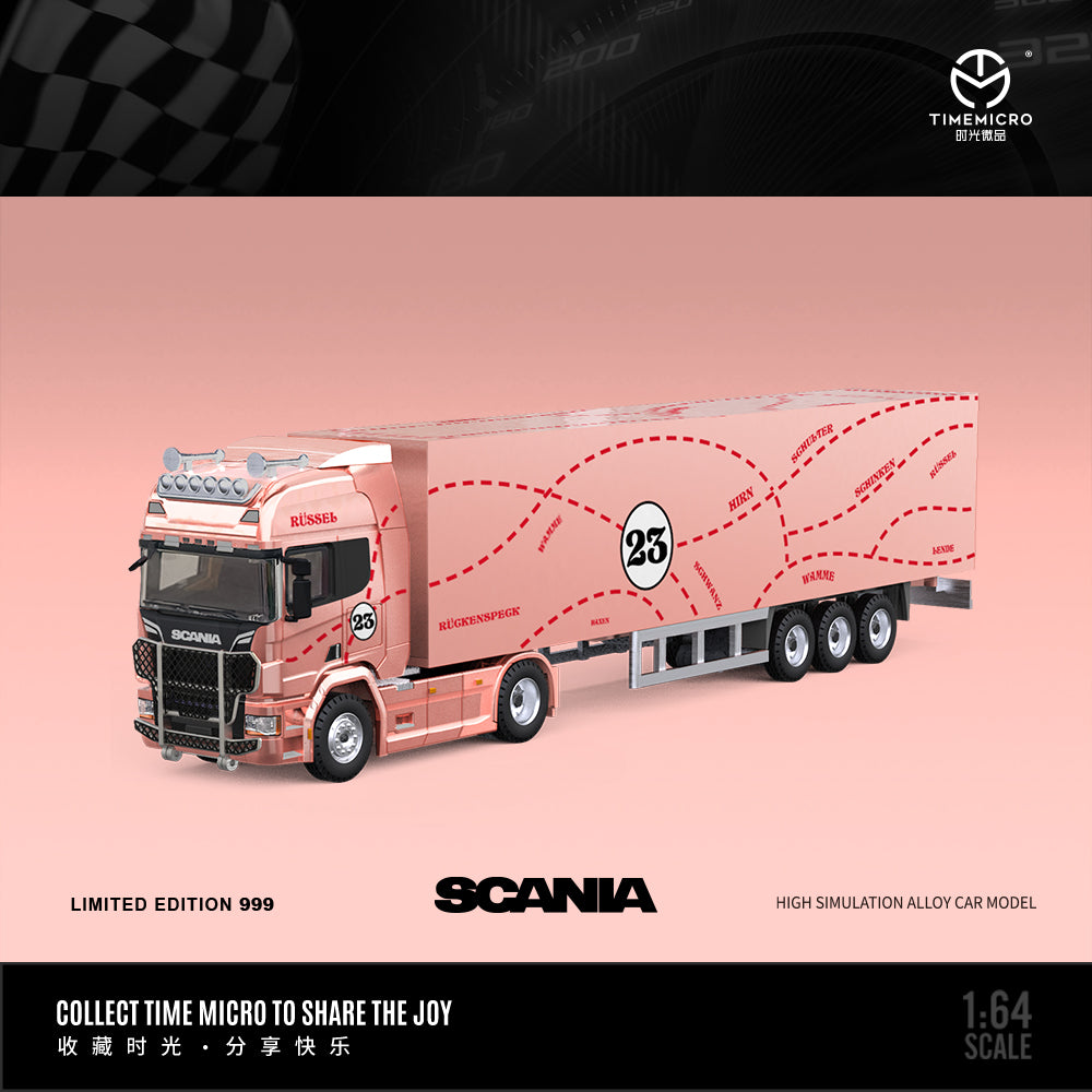 Time Micro X Perka 1:64 Scania Container Truck Pink Pig Edition