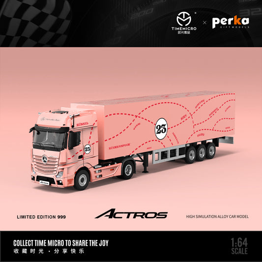 Time Micro x Perka 1:64 Mercedes Actros Container Truck Pink Pig Edition