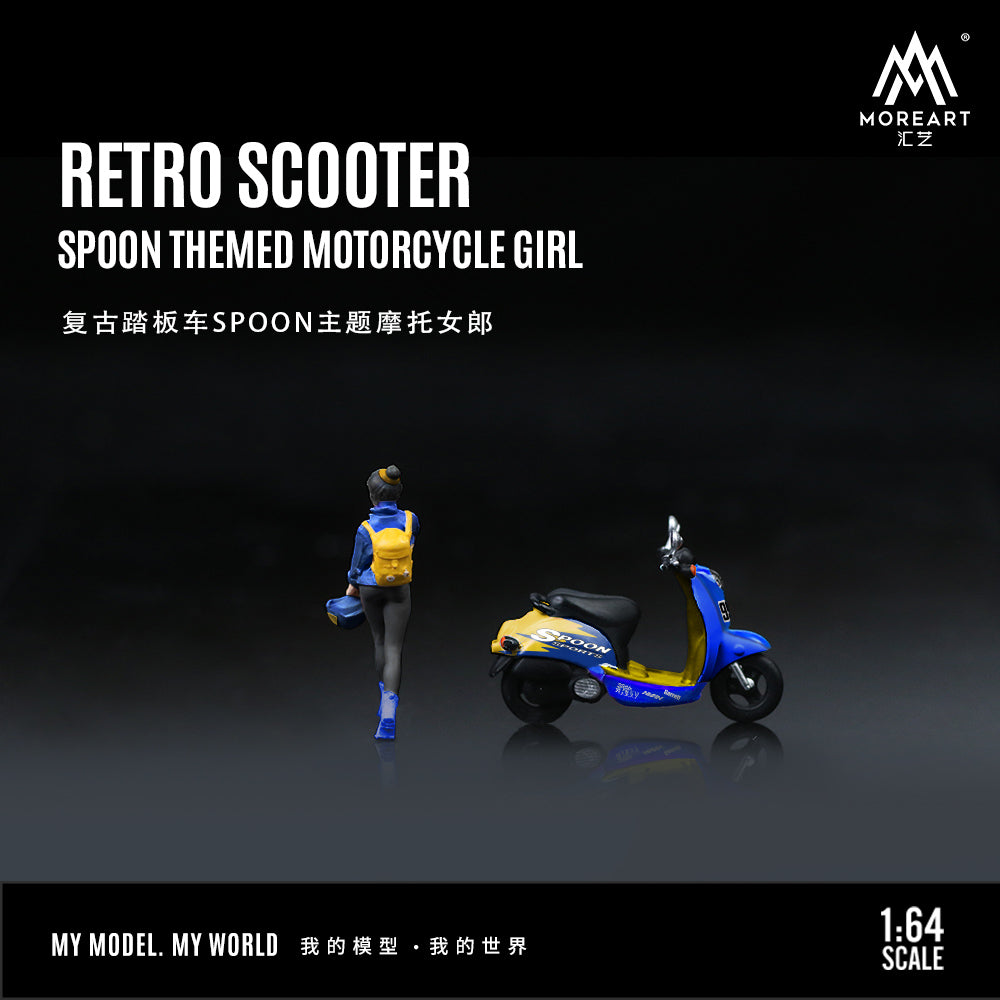 Time Micro 1/64 Volkswagen Kombi T1 Modified Wide Body Pick-Up Truck SPOON Edition + Retro Scooter + Model Girl Figure Full Set