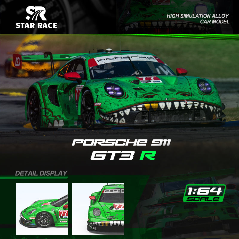 Star Race 1:64 Porsche 911 GT3 R Tyrannosaurus T-Rex Rexy Green #56 #77 #80 3 Cars Full Set in Premium Box