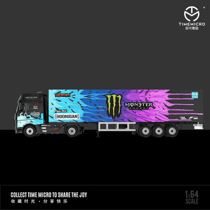 Time Micro 1:64 Mercedes Benz Actros Container Truck Monster Energy Black Edition + Lamborghini Aventador GT EVO + Nissan GT-R KPGC110 + 2 Figures Full Set