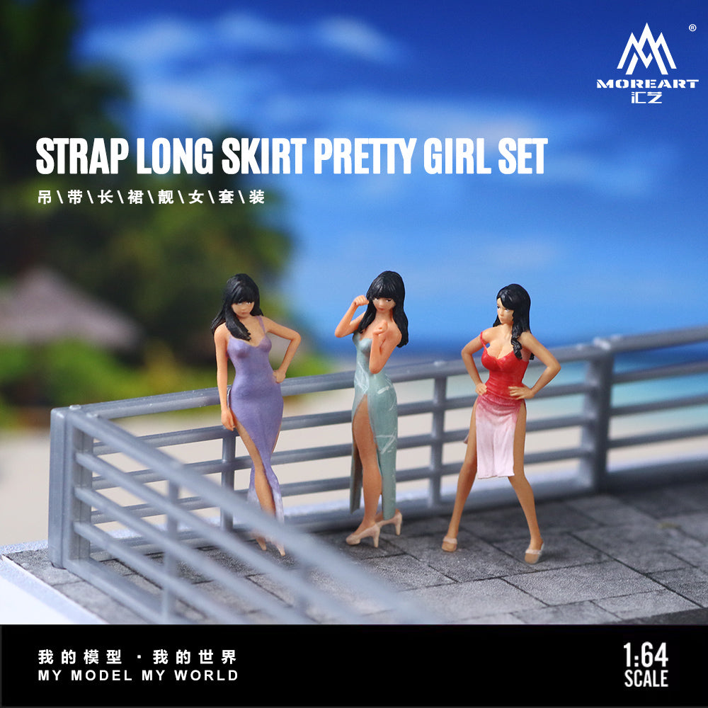 MoreArt 1:64 Strap Long Dress Pretty Girls Doll Set (3 Figures Set)
