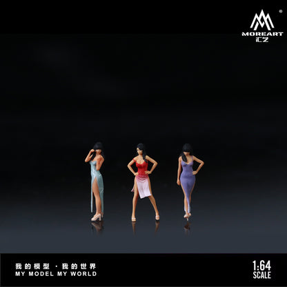 MoreArt 1:64 Strap Long Dress Pretty Girls Doll Set (3 Figures Set)