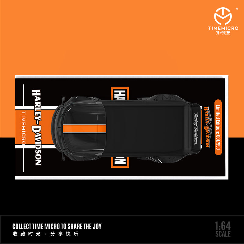 Time Micro 1/64 Volkswagen Kombi T1 Modified Wide Body Pick-Up Truck Harley-Davidson Edition + Harley-Davidson Black Orange Motorcycle + Figure Man Full Set