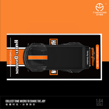 Time Micro 1/64 Volkswagen Kombi T1 Modified Wide Body Pick-Up Truck Harley-Davidson Edition + Harley-Davidson Black Orange Motorcycle + Figure Man Full Set