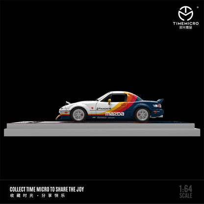 Time Micro 1:64 Mazda MX5 MX-5 Foldable Head Lights Removable Roof White Blue Colours Stripes