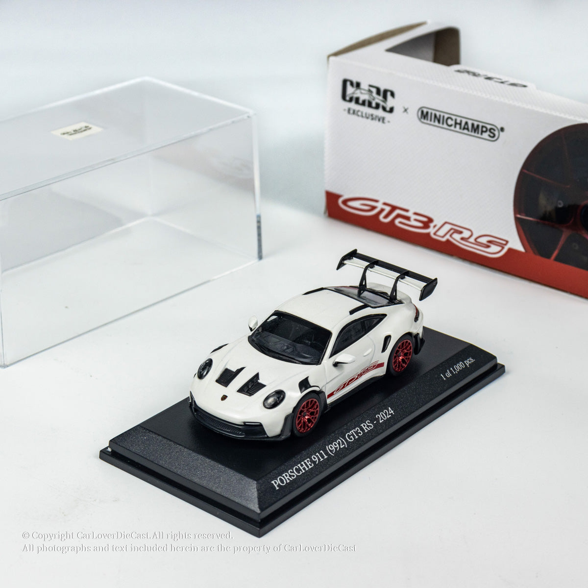 MINICHAMPS 1:64 PORSCHE 911 (992) GT3 RS - 2024 - WHITE W RED DECOR EXCLUSIVE FOR CLDC