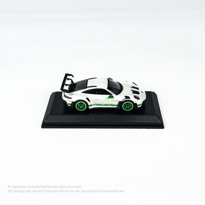 MINICHAMPS 1:64 PORSCHE 911 (992) GT3 RS - 2024 - WHITE W GREEN DECOR EXCLUSIVE FOR CLDC